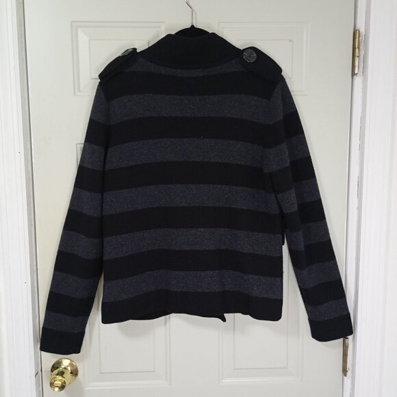 Banana Republic Jacket XL Extra Fine Merino Striped Black & Gray Double-Breasted - Picture 6 of 10